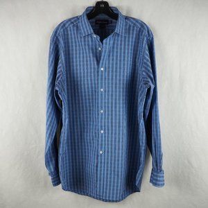 Ralph Lauren Purple Label Men's Dress Shirt Check Plaid Cotton Italy Blue 16 1/2